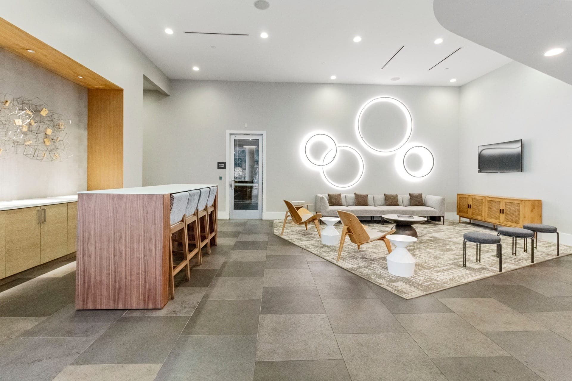 Beautifully designed lobby at Glass House by Windsor, Dallas, TX